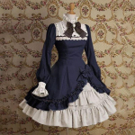 Pikkade varrukatega nukurkaelusega klassikaline Lolita kleit keskaegne vintage kleit k&otilde;rge v&ouml;&ouml;kohaga ruffle-&auml;&auml;rega pitsist patchwork-kleit peokleit cosplay kost&uuml;&uuml;m XXXXXL sinine