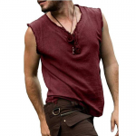 Suvemood Meeste Vabaaja Varrukateta T-s&auml;rk V-kaelusega Vest Renessanss Piraadi Vest L&otilde;tv L&otilde;ige Retro Viikingi Pullover Topp Cosplay Spordi Tanktopid L veinipunane v&auml;rv