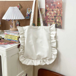 Vintage Naiste T&otilde;stkotid Prantsuse Stiilis Volangidega Elegantne Sac A Main Femme Suure Mahutavusega Kerge &Otilde;huke &Otilde;lakott Bolso Mujer K&auml;ekotid 39x39x2cm valge