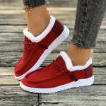 Naiste hallid mokassiinid valge karusnahast kaunistusega - Mugavad &uuml;mara ninaga madalad kingad, Mugav tekstiilvooder, Katab talla, Mugavad talvel 36 punane