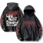 Harajuku Anime Berserk Guts Print Kapuutsiga meeste naiste Vintage Manga kapuuts Suures suuruses t&auml;navar&otilde;ivad Meeste puuvillane klassikaline dressipluus M gray