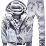 Spordidress Meeste Talvine Jooksu Kaheosalised Komplektid Puuvillane sisemine fliis Paks kapuutsiga 2PC jope p&uuml;ksid Sport s&ouml;rkkost&uuml;&uuml;mid XXXXL hall