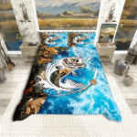 Homewish Haug Kala Tekikott Komplekt, Ookeani Loom H&uuml;ljes Elu Voodipesu Komplekt, Mereline Elu Voodikomplekt Lastele, Mikrokiud Magamistoa Sisustus UK C 120x150cm 2pcs&set