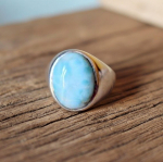 Naturaalne Larimar pitsers&otilde;rmus, 925 proovi puhas sterlingh&otilde;be, Ovaalne larimarist s&otilde;rmus, Unisex k&auml;sitsi valmistatud ehted 4 vask