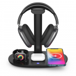 K&otilde;rvaklappide alus 4-&uuml;hes juhtmevaba laadijaga -Peakomplekti hoidja ja jaam Apple Watchi, AirPods Max/Pro/2, iPhone 15/14/13 jaoks must
