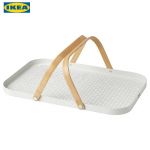 IKEA GRONFISK Bambusest ja valge serveerimisalus k&auml;epidemetega