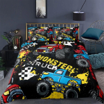 Monster Trucki Tekikatted Voodipesukomplekt Tekikoti Komplekt 3D Voodipesu Digitaaltr&uuml;kiga Voodipesu Kuninganna Suuruses Voodipesukomplekt Dropshipping AU Single(140*210cm)3pcs