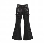 Must madala v&ouml;&ouml;kohaga cargo teksap&uuml;ksid 2000ndad kulunud vuntsidega mitmetaskuga venivad bootcut p&uuml;ksid naistele retro grunge t&auml;navastiil XS must