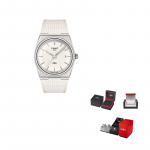 TISSOT PRX Kvartsmehhanismiga Unisex K&auml;ekell 40mm Valge sihverplaadi Roostevabast terasest korpus Kummirihm T137.410.17.011.00 Regular Watch Box