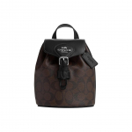 Coach Amelia 16 H&otilde;bedase logoga klapiga seljakott lukuga taskuga Klassikaline monogrammiga l&otilde;uend ja sile nahk Naiste seljakott Must Pruun CL458-SVBRB Basic Set (Bag+Dust Bag)