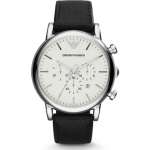 Emporio Armani Luigi XLarge Valge Must Nahk Meeste Kvarts Kronograaf Kuup&auml;evaga AR1807 valge