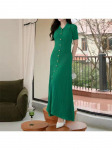 Suvine Elegantne Roheline Kootud Pikk Kleit Naised Vintage L&uuml;hikeste Varrukatega Elastne Slim Peokleidid Mood &Uuml;herealine Slim Kontoridaami Kleit S