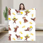 George uudishimulik ahv Banaan Koomiksitekk Pehme pl&uuml;&uuml;sist visketekk diivanile toolile reisimiseks flanellist voodikate voodikate 100cm x 150cm white