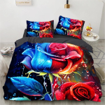Punaste rooside tekikott komplekt Suurus Queen King Full 3D Voodipesu komplektid Lilleline padjap&uuml;&uuml;r Teki/Teki katte komplektid Voodipesu Voodi 140X200 US Twin(172x218cm)