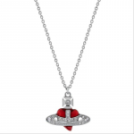 Vivienne Westwood DIAMANTE HEART Saturni s&uuml;damekujuline ripats, messingist kaelakee, sama stiil meestele ja naistele, h&otilde;bedane-punane 630203BM-02P383-CN h&otilde;be