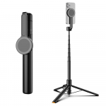 KraftGeek Alumiiniumist Magnetiline Statiiv iPhone MagSafe 66 tolli Automaatse J&auml;lgimisega Selfie Stick Kaugjuhtimispuldiga Kaasaskantav Alus Video Salvestamiseks must