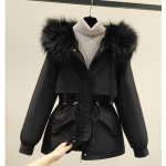 Puuvillapolsterdatud Suur Suurus 3XL Talvine Suure Karusnahaga Jakk Naised Vabaaja Slim Soe Kapuutsiga Parka Mantel Sulejope M must