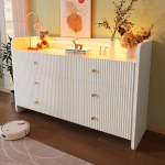 Kapp, Kummut LED-valgustuse ja 6 sahtliga, Lainelise soontega disain, Moodne kapp elutuppa ja magamistuppa, 120x40x75cm, Valge 120 x 40 x 75 cm valge