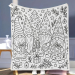Flanellitekk v&auml;rvimiseks - J&otilde;uluteemaline must-valge joonistusega, metsa-gnoomide, j&otilde;ulupuude, kingituste ja t&auml;htede mustritega, V&auml;rvimine 100X150CM