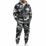 Meeste Kamuflaaž Treening&uuml;likond 2osalise Komplektiga Kolmveerand Zip Kapuutsiga Dressipluus Mitme Taskuga Cargo Jooksup&uuml;ksid Komplekt Taktikaline Streetwear Vabaaja Dressipluus Meestele M