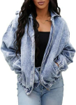 Euroopa & Ameerika Retro Naiste Kapuutsiga Teksajakk - 2026 Trendikas L&uuml;hike, Langeva &Otilde;laga, Pikkade Varrukatega, T&otilde;mblukuga gray