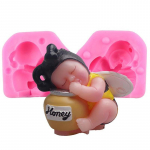 Mujiang 3D Sleeping Bee Baby S&uuml;nnip&auml;evatort Vaigust savist k&uuml;&uuml;nlavormid Silikoonist seebivormi Fondant
