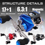 Baitcasting kalastusrull 17 +1 varjestatud laagrid s&uuml;sinikdioksiidi t&otilde;mbega 8KG vasak, parempoolne valurull Left Hand must