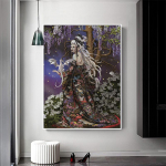 Kodukaunistus DIY Teemanttikandid Ristpistekomplektid Cartoon Witch Under Tree Resin Hobik&auml;sit&ouml;&ouml; 20X30CM