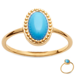 Bague Plaqu&eacute; Or 'Cleopatra' turquoise dor&eacute; - 10x7 mm 52 t&uuml;rkiissinine