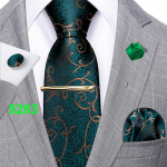 Barry.Wang meeste rohelised lipsud siidist mustad lipsuklambrid Boutonniere Hanky ​​mansetin&ouml;&ouml;pide komplekt &auml;ri pulmade tutvumiseks N-5283