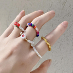 3tk/komplekt v&auml;rviline riisip&auml;rli s&otilde;rmus Creative Pearl Love k&auml;sitsi valmistatud helmestega kombineeritud s&otilde;rmus