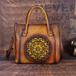 Johnature Retro ehtsast nahast naiste kott K&auml;sitsi valmistatud reljeefne naturaalne p&auml;ris veisenahast naiste k&auml;ekott vaba aja &otilde;lakotid kollane