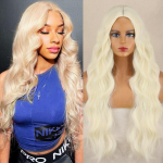 MISSQUEEN pika lainelise s&uuml;nteetilisest kiust parukas Ombre hele plaatinablond pikk laineline keskosa naturaalsete juustega Cosplay parukad naistele 9164-613