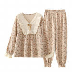 2024 uus kevadsuvine naiste pidžaama &uuml;likond pikkade varrukatega p&uuml;ksid kaheosalised 100% puuvillane krepp v&auml;ikesed V-kaelusega majapidamisriided M