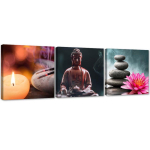 Kolmest pildist koosnev komplekt l&otilde;uendiprindiga Buddha Flower 90x30 mitmev&auml;rviline