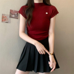 Kontori Daami Slim Fit kootud s&auml;rk, naiste 2023. aasta suvetopsid L&uuml;hikeste varrukatega pluus Poolk&otilde;rge kraega soliidsed s&auml;rgid Naiste riided 25250 One Size orion i v&auml;rv