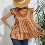 Varrukateta Leopardimustriline volangidega pluus Naiste 2023 Suvine &Uuml;markaelus Magus s&auml;rk Naiste Pluusid Topid Moer&otilde;ivad 24887 S orion i v&auml;rv