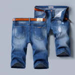 Suvised &otilde;hukesed meeste elastsed perforeeritud teksad Meeste korea lahtised sirged vabaaja p&uuml;ksid, meeste p&uuml;ksid 28