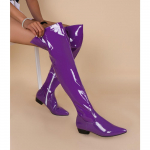 Seksikad naiste &uuml;le p&otilde;lve saapad T&uuml;drukutele k&otilde;rge kontsaga saapad Plisseeritud lakknahast terava ninaga lukuga kingad 37 lilla