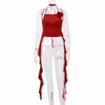 Naiste mood, massiivne varrukateta V-kaelusega vibu, vabaaja vestipluus S punane