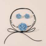 Blue Camellia Flower Stud Ear Kaelakee Pruudi ehtekomplektid Pulmad Prantsusmaa Paelad Clavicle kaelakeed K&otilde;rvar&otilde;ngad P&auml;rlitest Ehted Naistele
