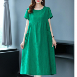 Elegantne vaba naiste kleit suvine uus vabaaja l&uuml;hikeste varrukatega midikleidid Korea stiilis riided XL roheline