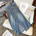 MODIQUE 2023 suvised l&uuml;hikesed p&uuml;ksid, naiste seelik, elastne, vaba vabaaja tavap&auml;rane naiste A-line massiivne magus k&otilde;rge v&ouml;&ouml;kohaga mantli kleit Denim seelik, sinine L sinine