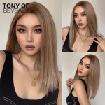 Blond pitsiga esiosa s&uuml;nteetilisest juustest parukad, keskmine osa naistele, l&uuml;hikesed sirged Bob-parukas, liimivabad l&auml;bipaistvad pitsist eesmised parukad