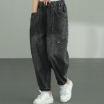 2022 Korea Vaba Naiste Harem P&uuml;ksid S&uuml;gis Talv Vabaaja K&otilde;rge V&ouml;&ouml;kohaga Teksad Naissoost Vintage Stiilis Denim P&uuml;ksid Naised S must