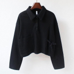 Naiste vahvliga dressipluus Moodne &uuml;hev&auml;rviline vabaaja l&uuml;hikeste pikkade varrukatega pullover, &otilde;huke osa S valge