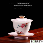 BORREY Hiina keraamiline Gaiwani teekannu tassikomplekt, valge portselanist p&uuml;reenid Gaiwan reisikung fu teekomplekt Bone China teekauss Puer veekeetja Black 1Pcs