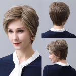 L&uuml;hikesed Pixie Cut Inimjuustest Parukad koheva k&uuml;ljetukaga Helekuldne Honey Blond kihiline naiste laineline parukas loomulik iga p&auml;ev