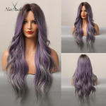 ALAN EATON Pikad lainelised s&uuml;nteetilised ombre veinipunased parukad mustanahalistele naistele naturaalsed keskmise osa Cosplay Party igap&auml;evased kuumakindlad juuksed