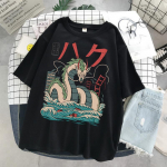 Naiste 3D valge draakoni mustriga l&uuml;hikeste varrukatega jaapani anime pullover vabaaja moe suur suurus &uuml;mara kaelusega l&uuml;hikeste varrukatega T-s&auml;rk XS-6XL XL